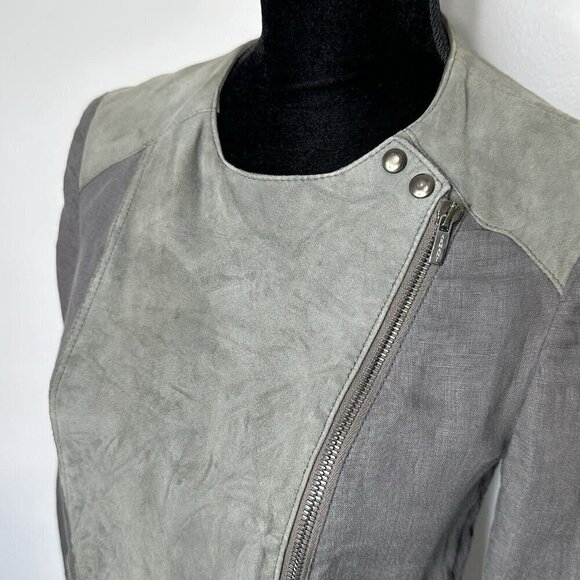Armani Collezioni Linen Suede Jacket Size 4 Gray Full Zip Patchwork - Picture 2 of 15